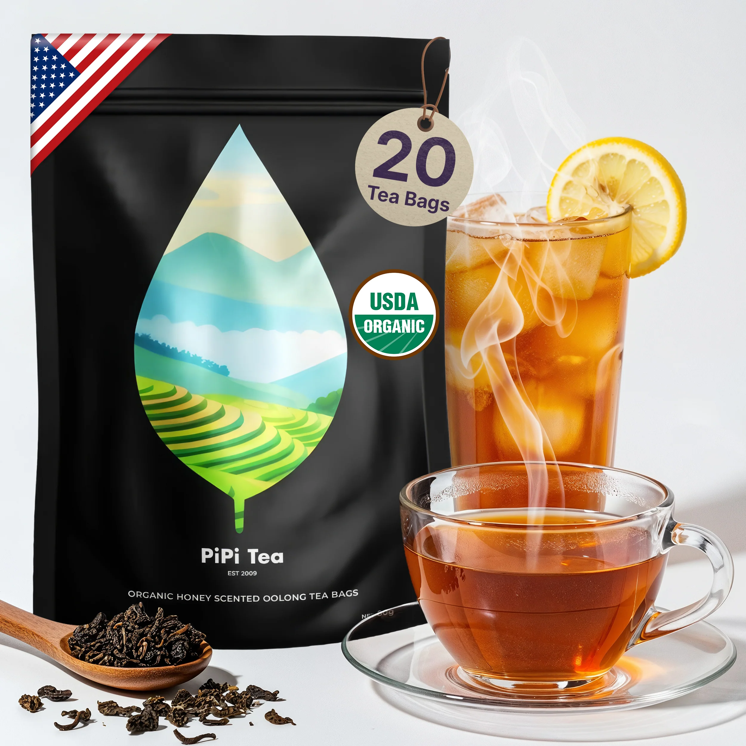 5x PiPi Tea Organic Tea Bags | Tea Leaves From Pu'er | Non GMO, Gluten Free, Naturally High Grown | Whole Loose-Leaf Tea Bags Beverage - Image 8